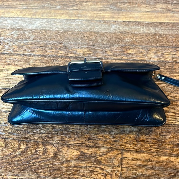 Gianni Bernini convertible wristlet shoulder bag black smooth leather - Picture 12 of 13